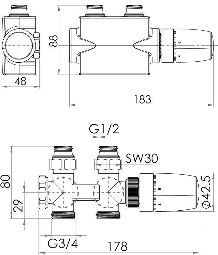 Schulte EP3765004 Mittenachlussgarnitur mit Blende Thermostat-Set, Weiss, Weiss