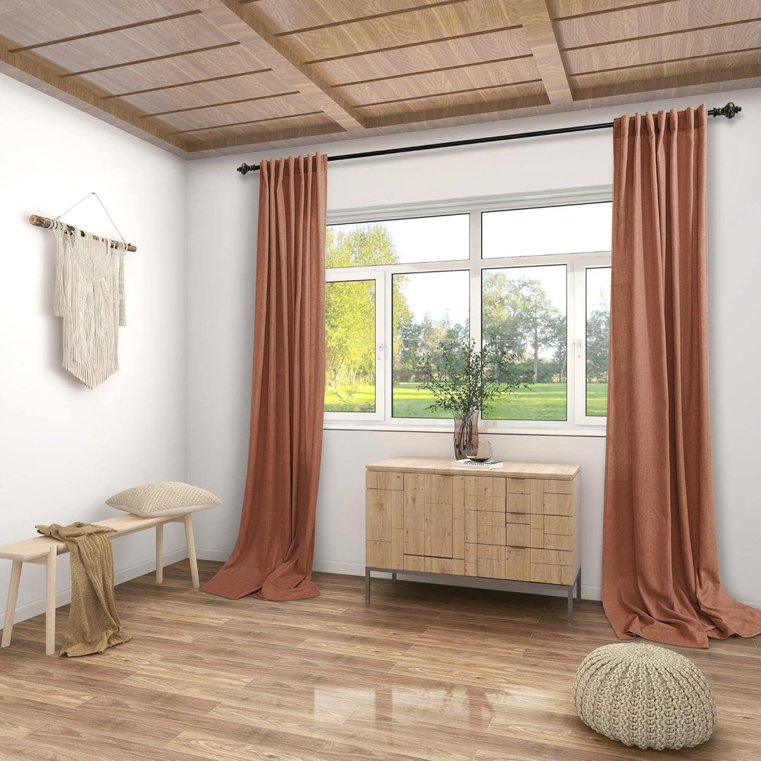 Terrakotta-Leinen-Vorhänge, transparent, 132 x 274 cm, für Schlafzimmer, 2 Paneele, Set auf der Rück