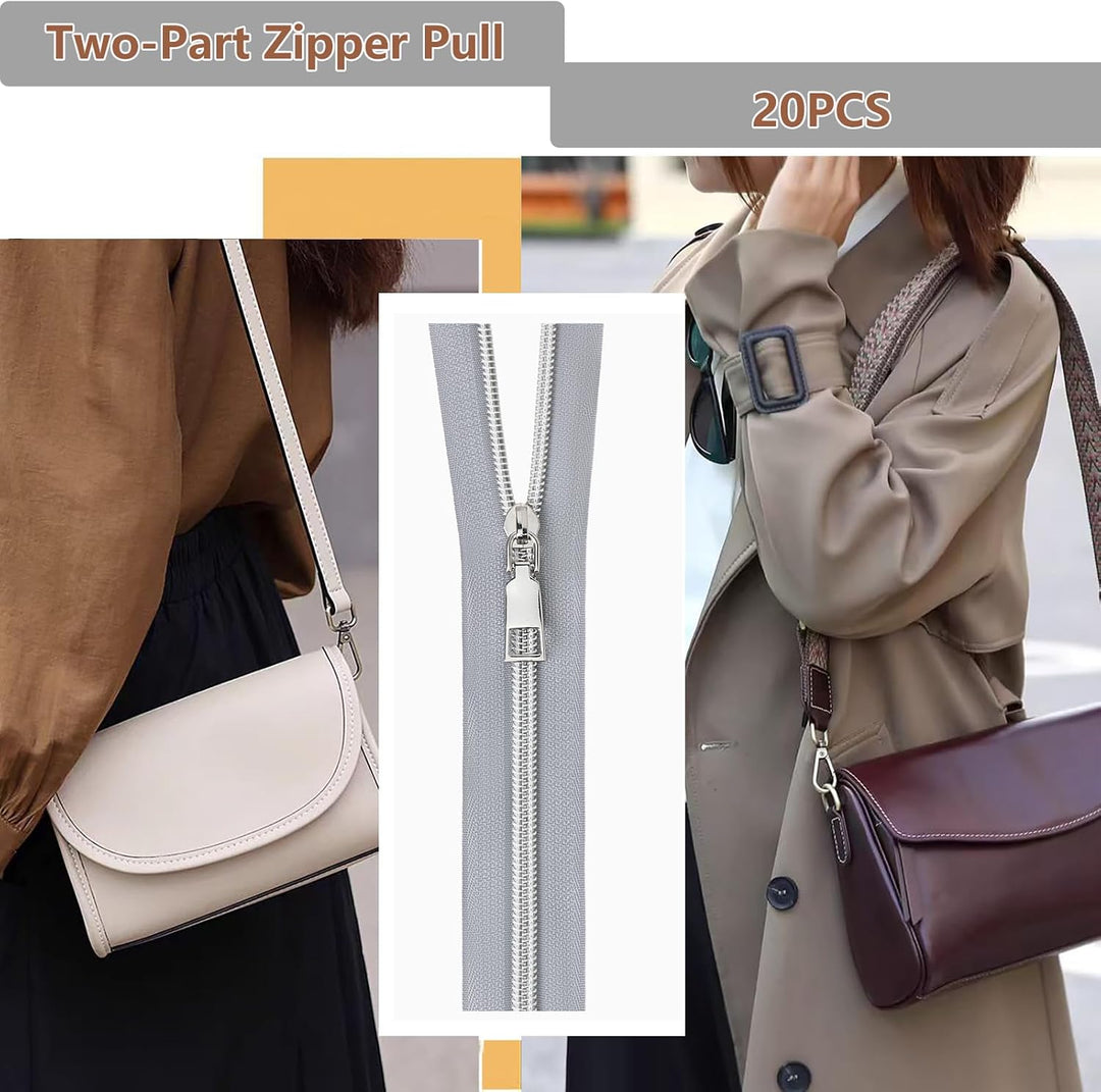 Sonekin 15 M Endlosreissverschluss mit Zipper (Grau + Silber) | Einfach zu Montieren, Leichtgängig,