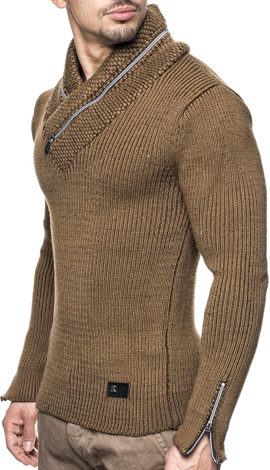 Leif Nelson Herren Strickpullover mit Schalkragen – Warmer Pullover Longsleeve Sweater für Winter, S