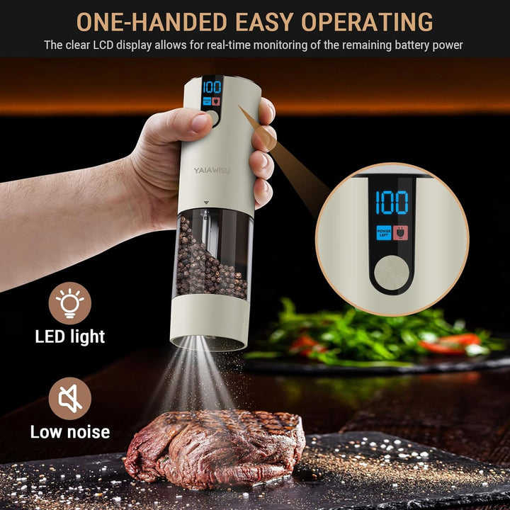 Salz und Pfeffermühlen Elektrisch 2er Set (LED-Display, Wiederaufladbar, Einstellbare Rauheit Kerami