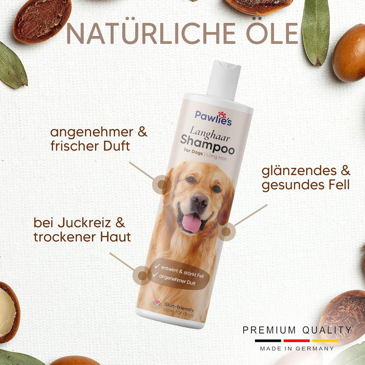 Pawlie's Hundeshampoo Langhaar zur Fellpflege für bessere Kämmbarkeit | Hundeshampoo gegen Geruch mi