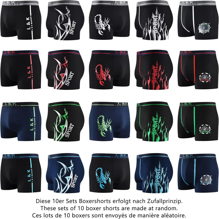 L&amp;K 10er Pack Herren Boxershorts Men Retroshorts mit tollem Muster Baumwolle 1102 L 1102-10er Pack,