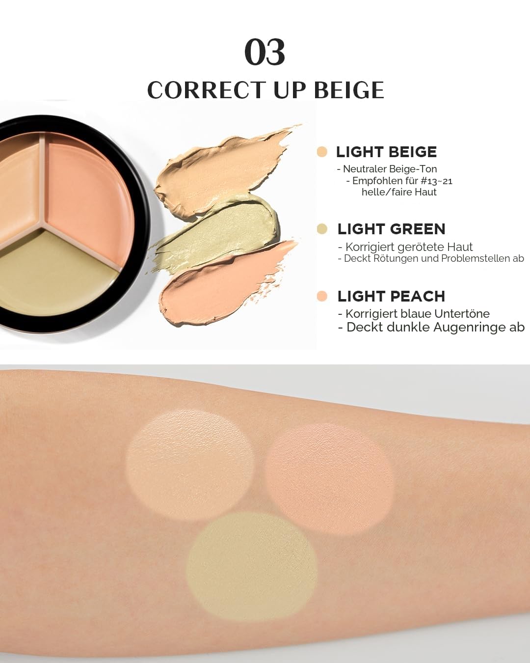 THESAEM Cover Perfection Triple Pot Concealer 03 Correct Up Beige – für helle bis sehr helle Hauttön