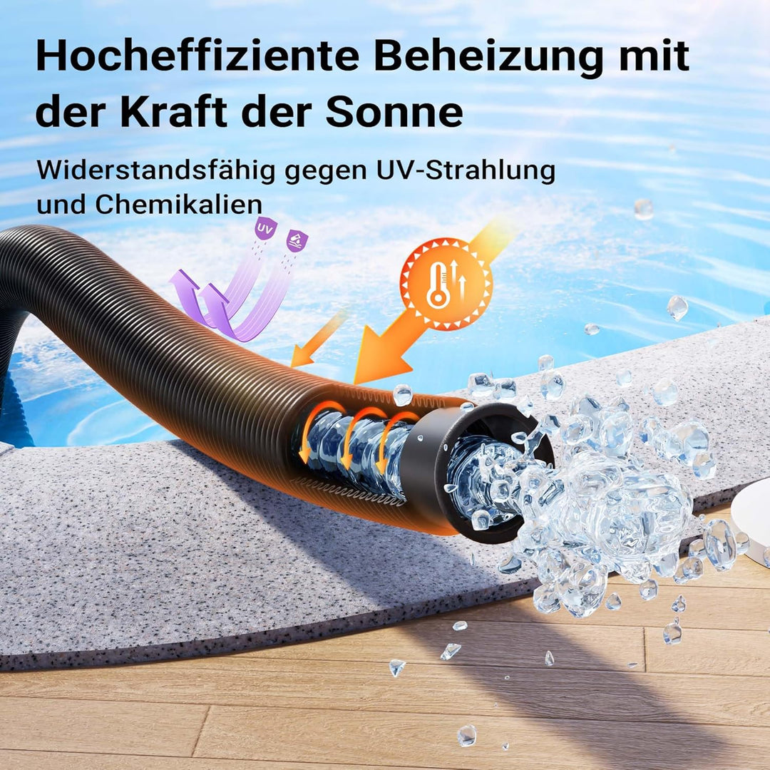 Wiltec Teichtip ® 30m - 32mm - Solarschlauch schwarz mit Muffe für Pool 165g/m - Made in