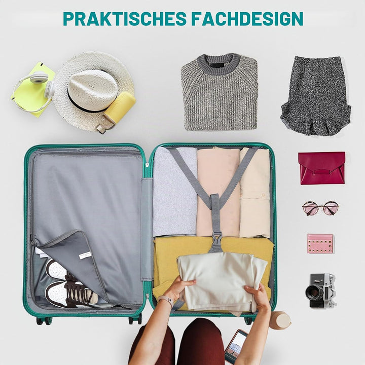 Kono ABS Kabinenkoffer, Hartschale, leicht, 55 cm, Handgepäck mit TSA-Schloss 38 l Türkis, Türkis