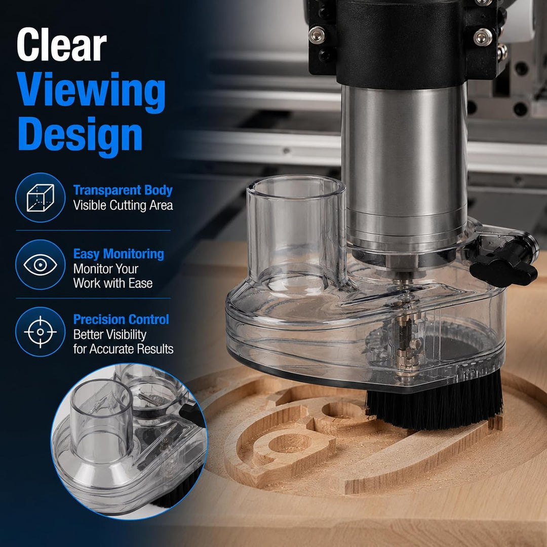 CNC Diameter Router Dust Shoe CNC 52mm Diameter Clear CNC Dust Boot with 38mm Hose Diameter for 52mm