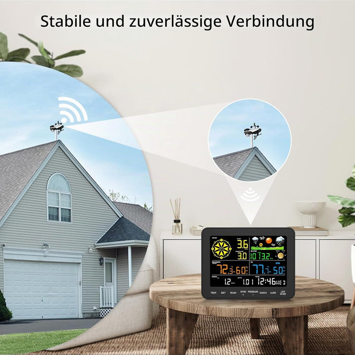 12-in-1 Wetterstation Funk mit Aussensensor, Windmesser, Regenmesser, Barometer, Innen-/Aussentemper