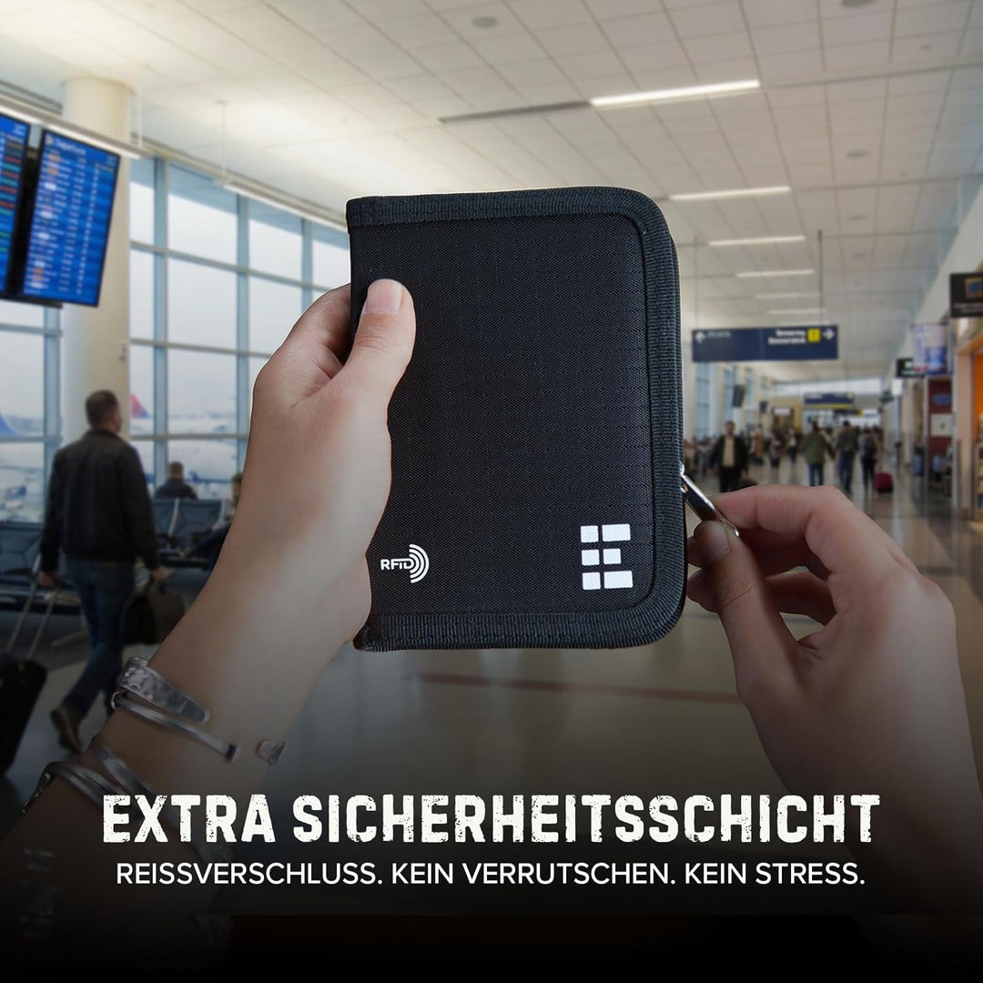 Zero Grid Reisepasshülle – Reisedokumenten-Halter mit RFID-Blockierung Schwarz, Schwarz