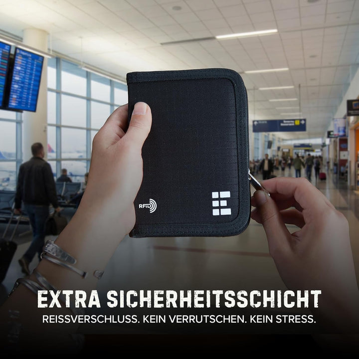 Zero Grid Reisepasshülle – Reisedokumenten-Halter mit RFID-Blockierung Schwarz, Schwarz