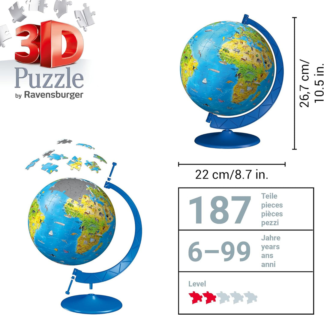 Ravensburger 3D Puzzle 11160 - Puzzle-Ball Kinderglobus in deutscher Sprache - 180 Teile - Puzzle-Ba