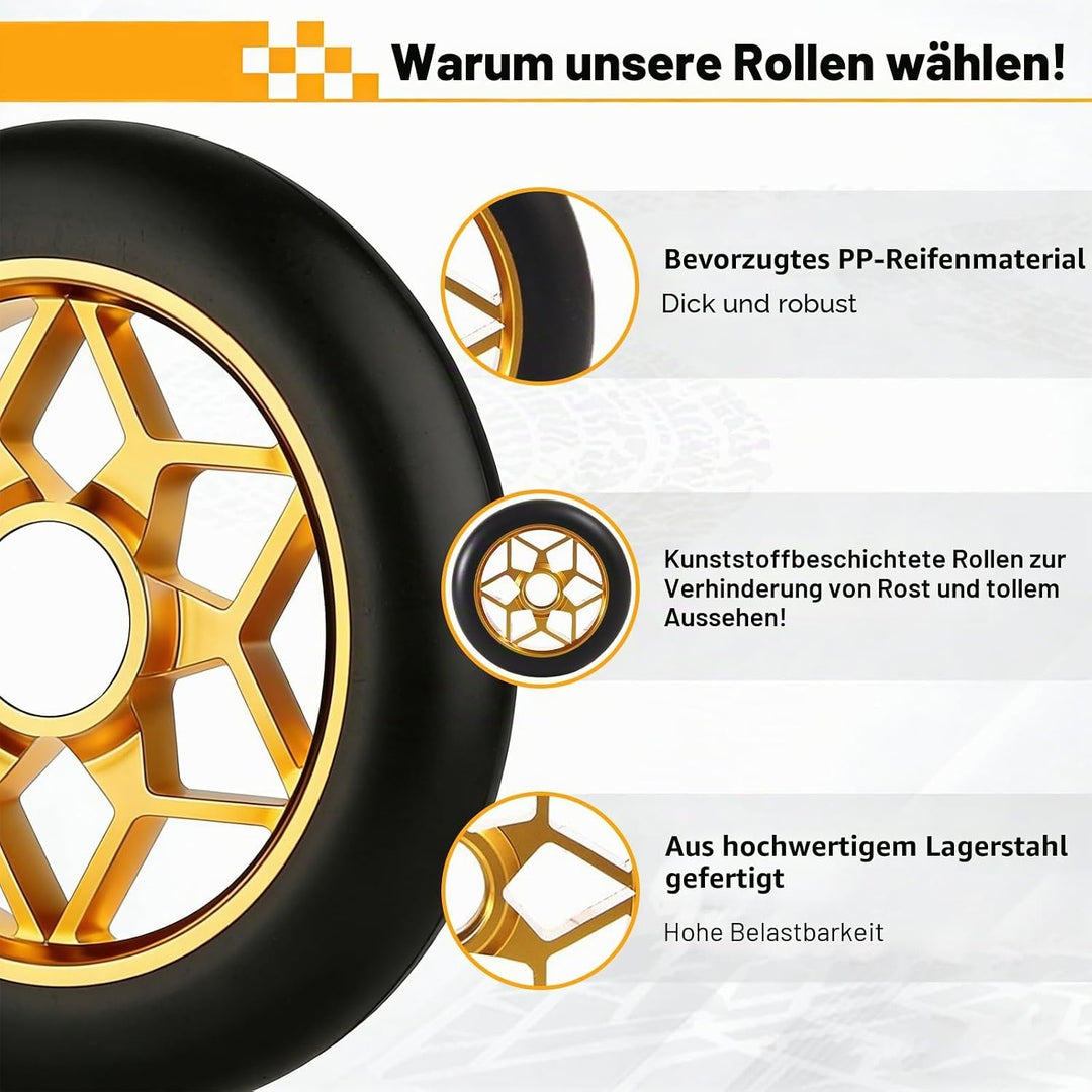 2 Stück Rutschfest Stunt Scooter Rollen, Stossdämpfend 110 mm Stunts Scooters Reifen Geräuscharm Gol