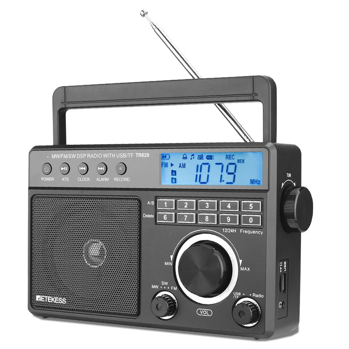 Retekess TR629 Tragbares Radio,Weltempfänger Radio mit Lautsprecher,FM AM SW LW,AC Kabel oder Batter