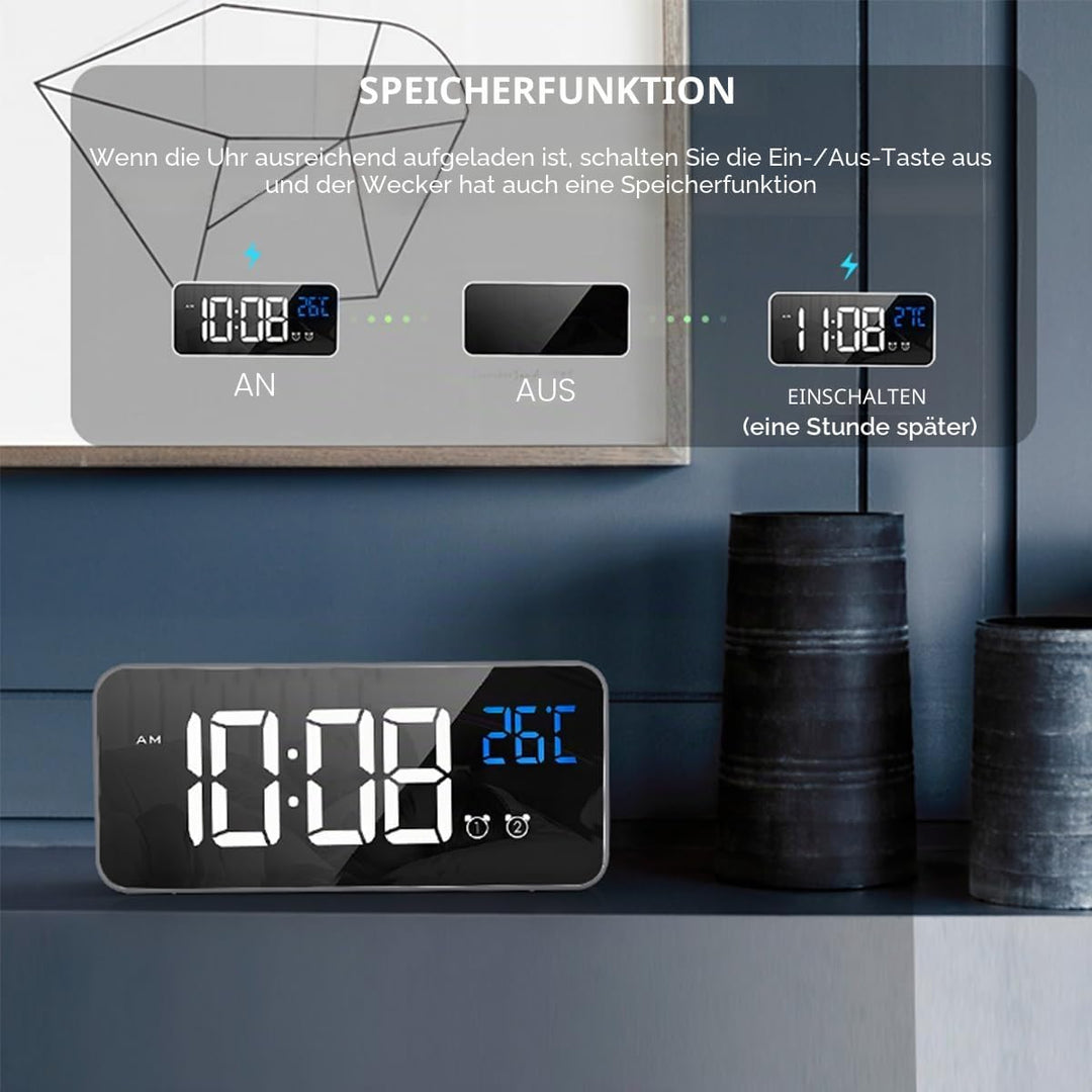 HOMVILLA Wecker, Wecker Digital mit Grosse LED Temperaturanzeige, Digitaler Wecker mit Dual Alarm, S