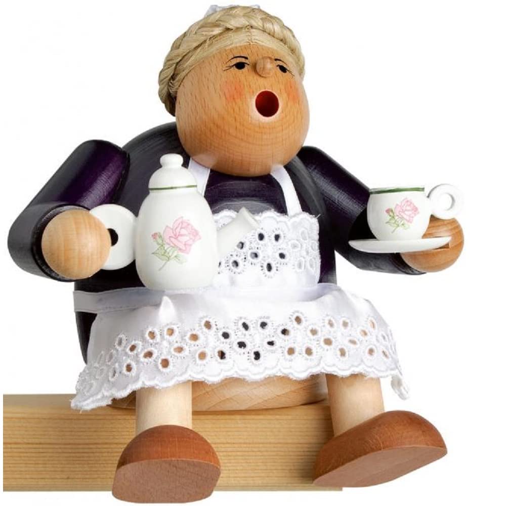 KWO Olbernhau Räuchermann Kaffeetante, Mehrfarbig, 14 cm