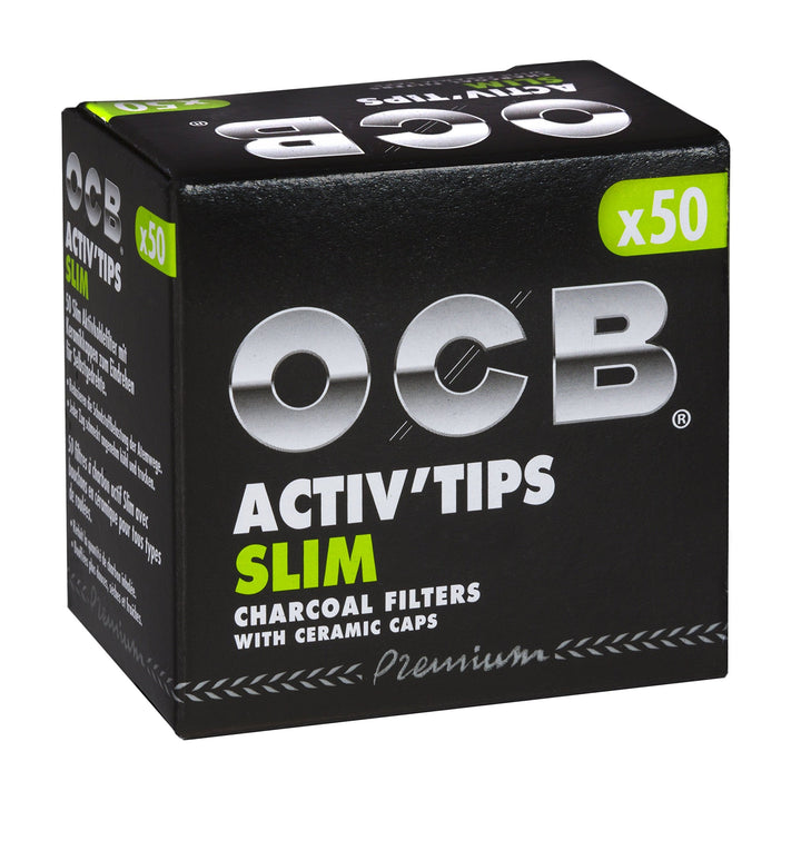 OCB ActivTips Slim 7 mm-Aktivkohlefilter mit Keramikkappen-5 x 50 Stück, Silber, smal Single, Single
