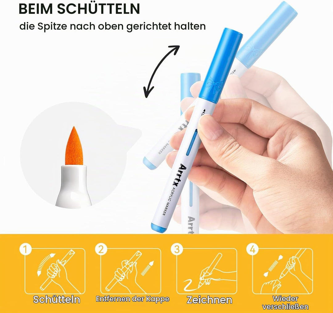 Arrtx Acrylstifte für Steine Wasserfest, 30 Farben Acrylmarker mit grossem Fassungsvermögen,Schnellt