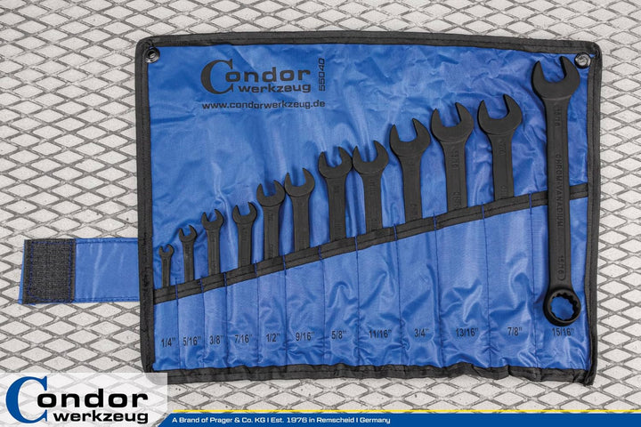 CONDOR Werkzeug 55040 | Gabel-Ringschlüssel-Satz | 12-tlg. | zöllig | 1/4" - 15/16" | Chrom-Vanadium