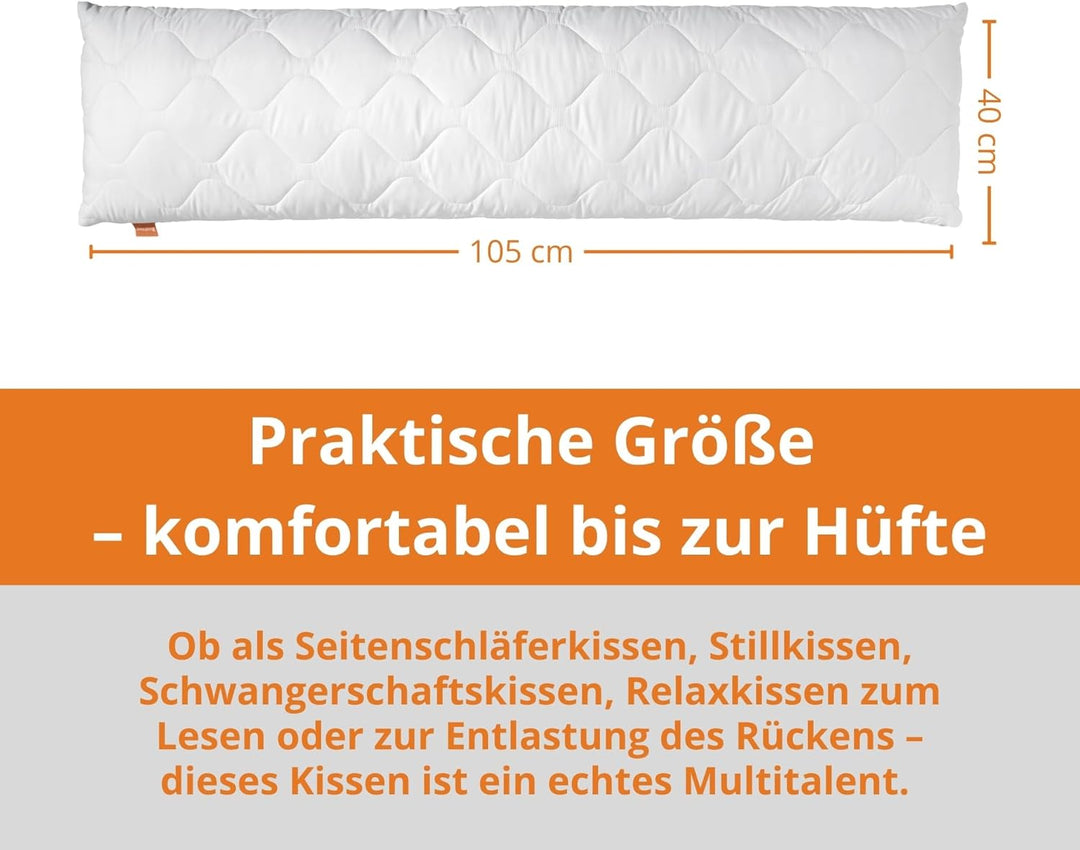 sleepling Seitenschläferkissen 40 x 105 cm, Body Pillow, langes Kissen mit Bezug aus 100% Softer Mik