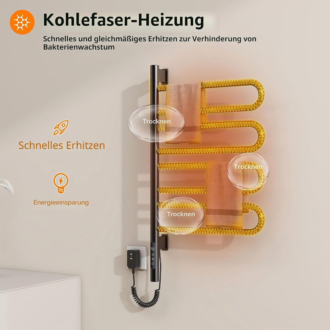 Handtuchheizkörper Elektrisch, 430×780mm, 130W, 180° Drehung Badheizkörper Elektrisch, Schwarz Handt