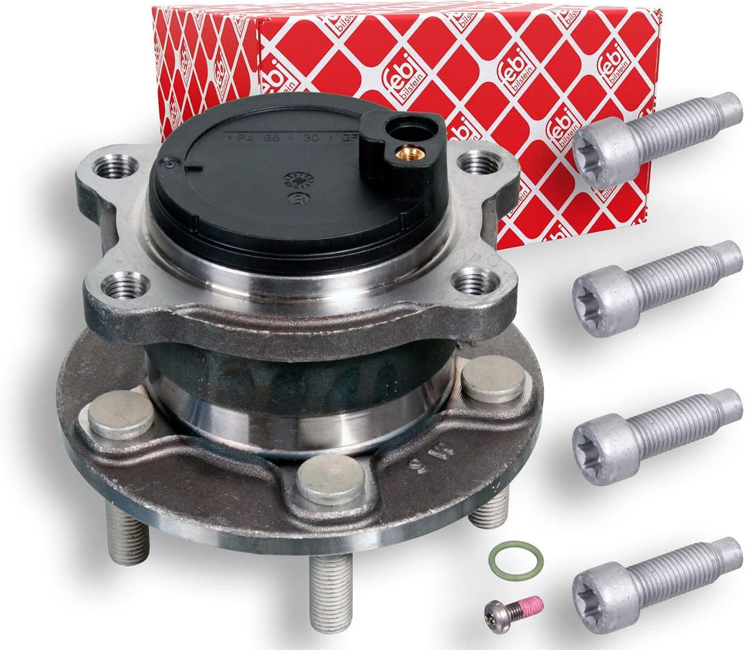 febi bilstein 102496 Radlagersatz mit Radnabe, ABS-Impulsring und Anbaumaterial , 1 Stück