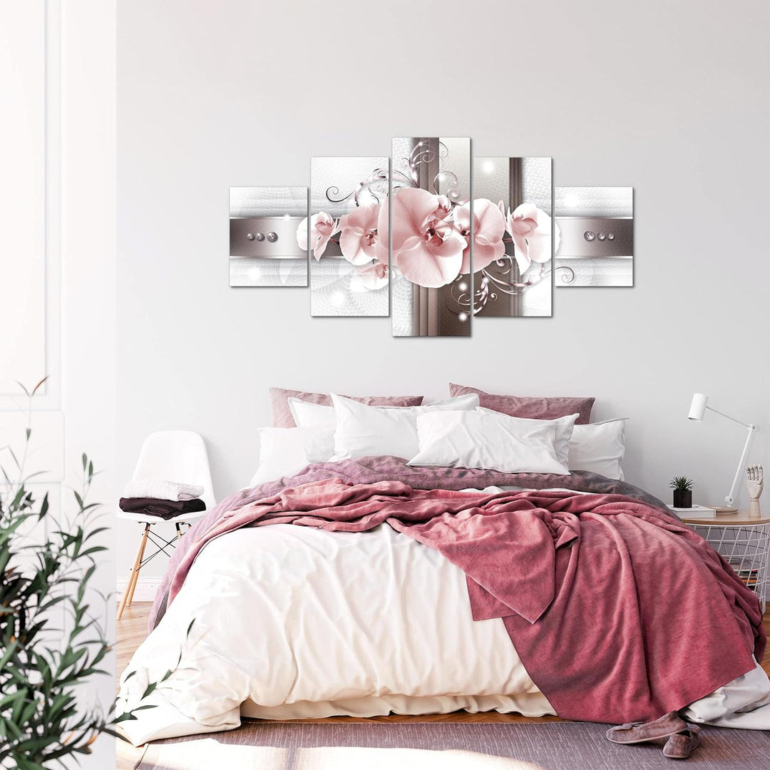 Runa Art - Bilder Blumen Orchidee 200 x 100 cm 5 Teilig XXL Wanddekoration Design Grau Rosa 008351b