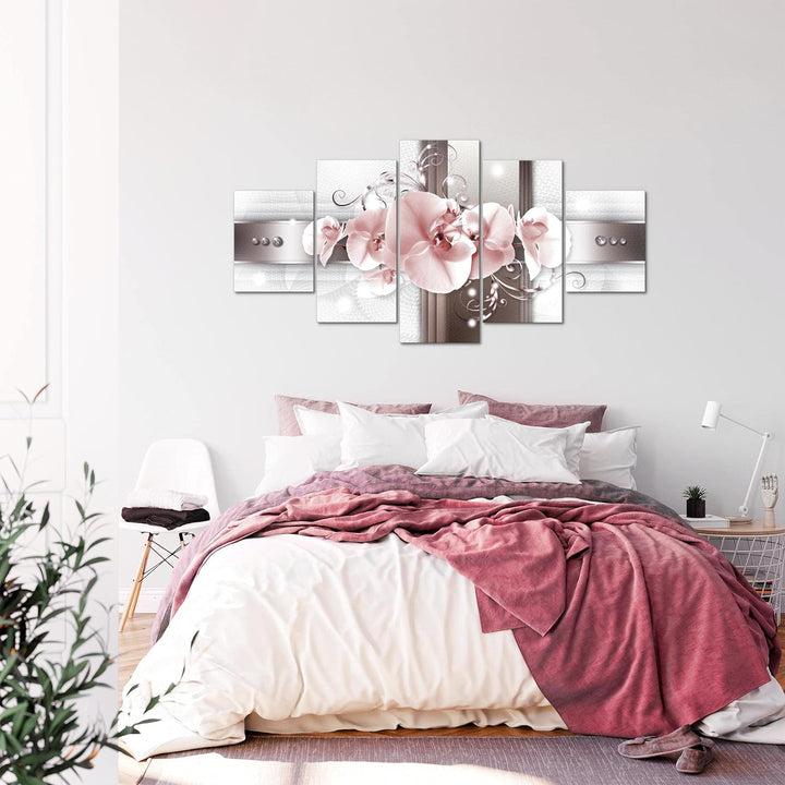 Runa Art - Bilder Blumen Orchidee 200 x 100 cm 5 Teilig XXL Wanddekoration Design Grau Rosa 008351b