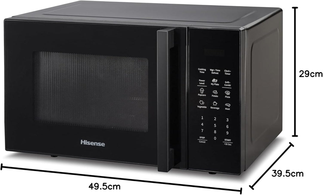 Hisense H29MOBS9HG-Mikrowelle mit Grill, 29 l, XL-Drehteller, 11 Leistungsstufen, Tür aus gehärtetem