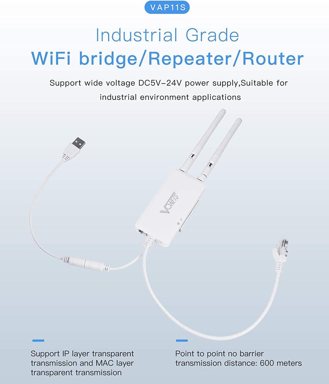 VONETS VAP11S Industrial 2.4GHz WLAN Bridge Mini WiFi Router Verstärker Ethernet zu WiFi mit Power A