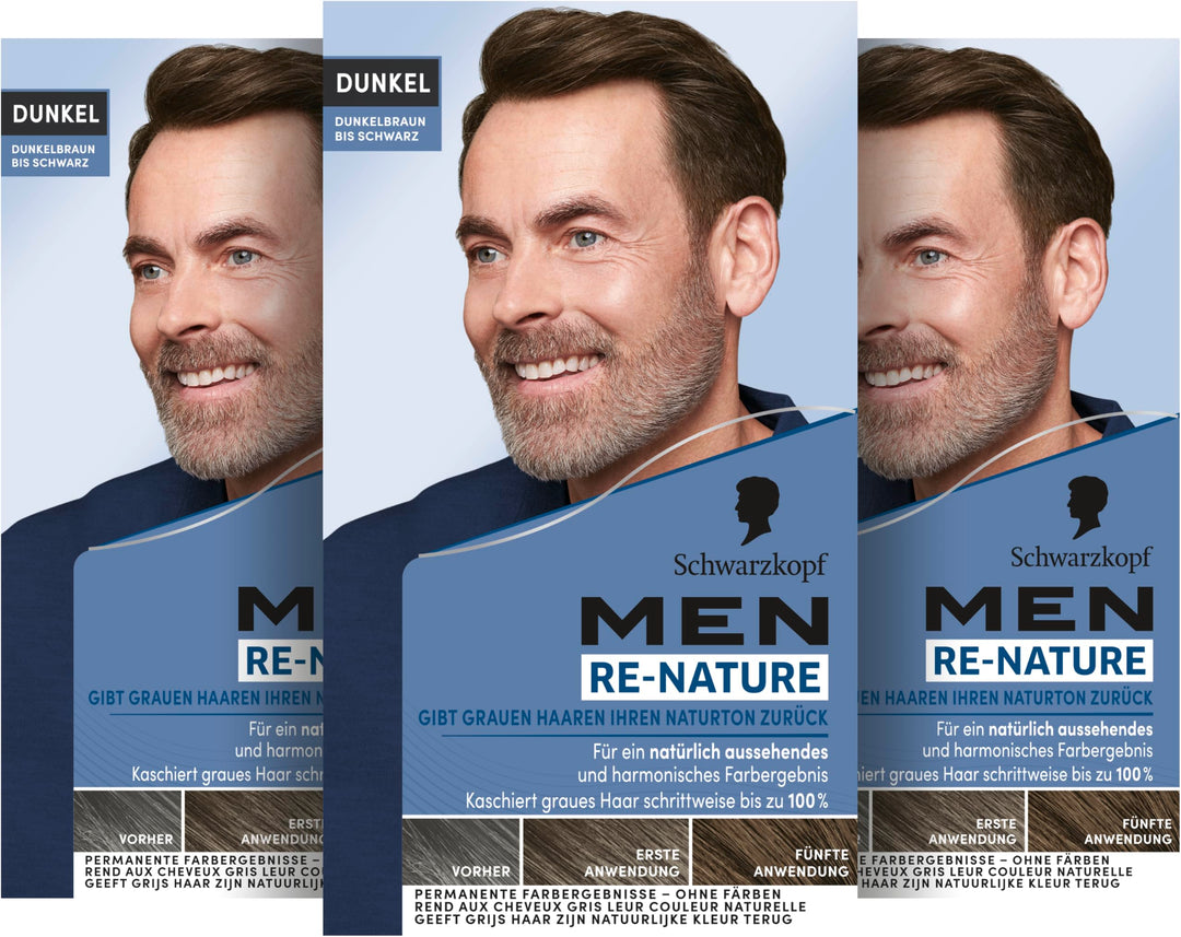 Men Perfect Re-Nature Männer Dunkelbraun bis Schwarz (3x 145 ml), Re-Pigmentierungs-Creme, stellt oh