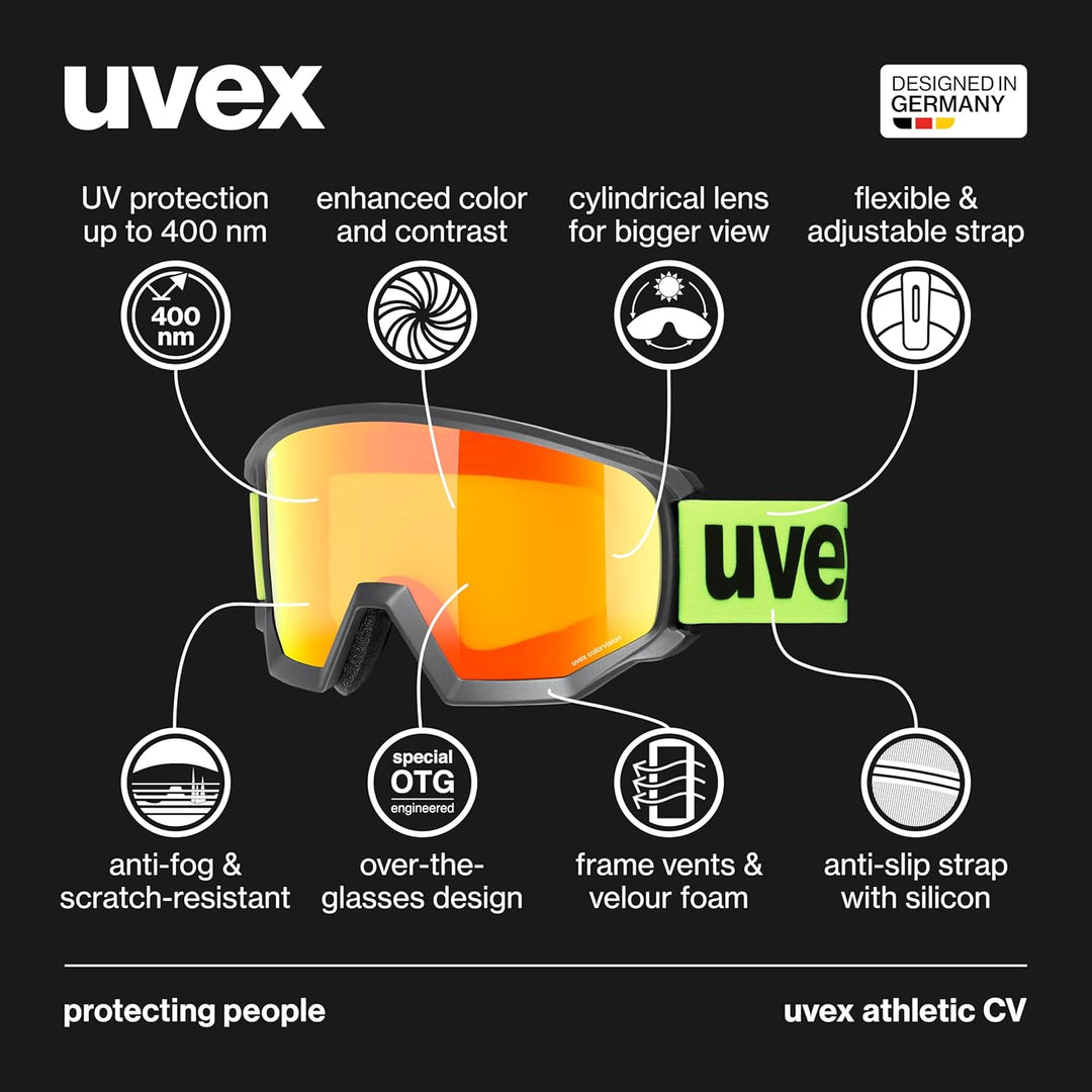 Uvex Unisex Athletic Cv Skibrille (1er Pack) Einheitsgrösse black mat/orange-yellow, Einheitsgrösse