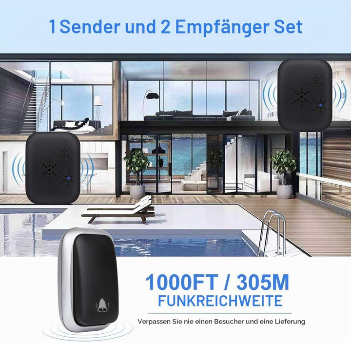 Batterielose Funkklingel, PDGROW Funk Türklingel Einstecken Kabellos Hausklingel Set Wasserdichte Fu