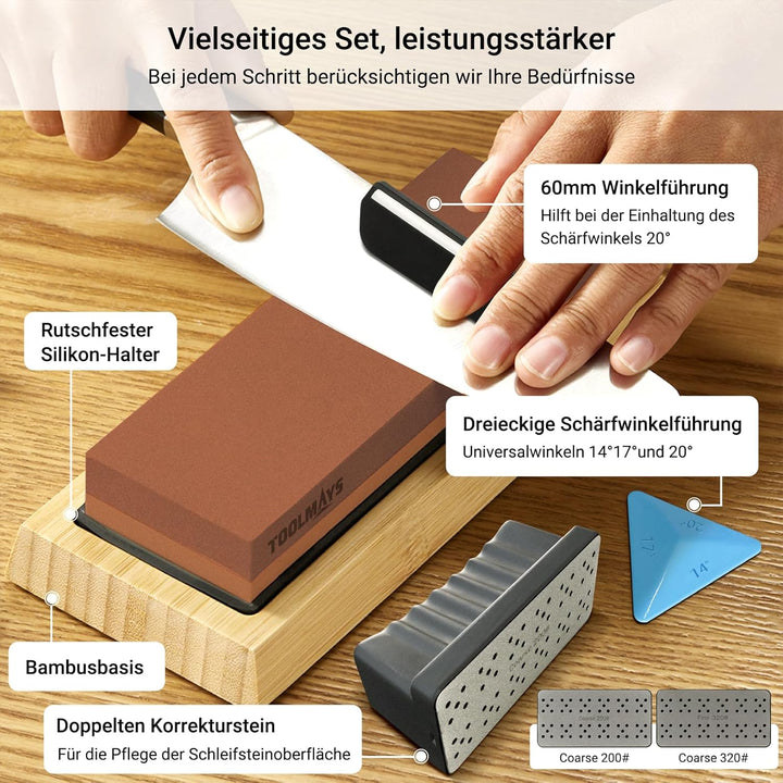 Schleifstein Set Körnung 3000/8000 Abziehstein, Japanischer Messerschärfer Stein mit Rutschfeste Bam