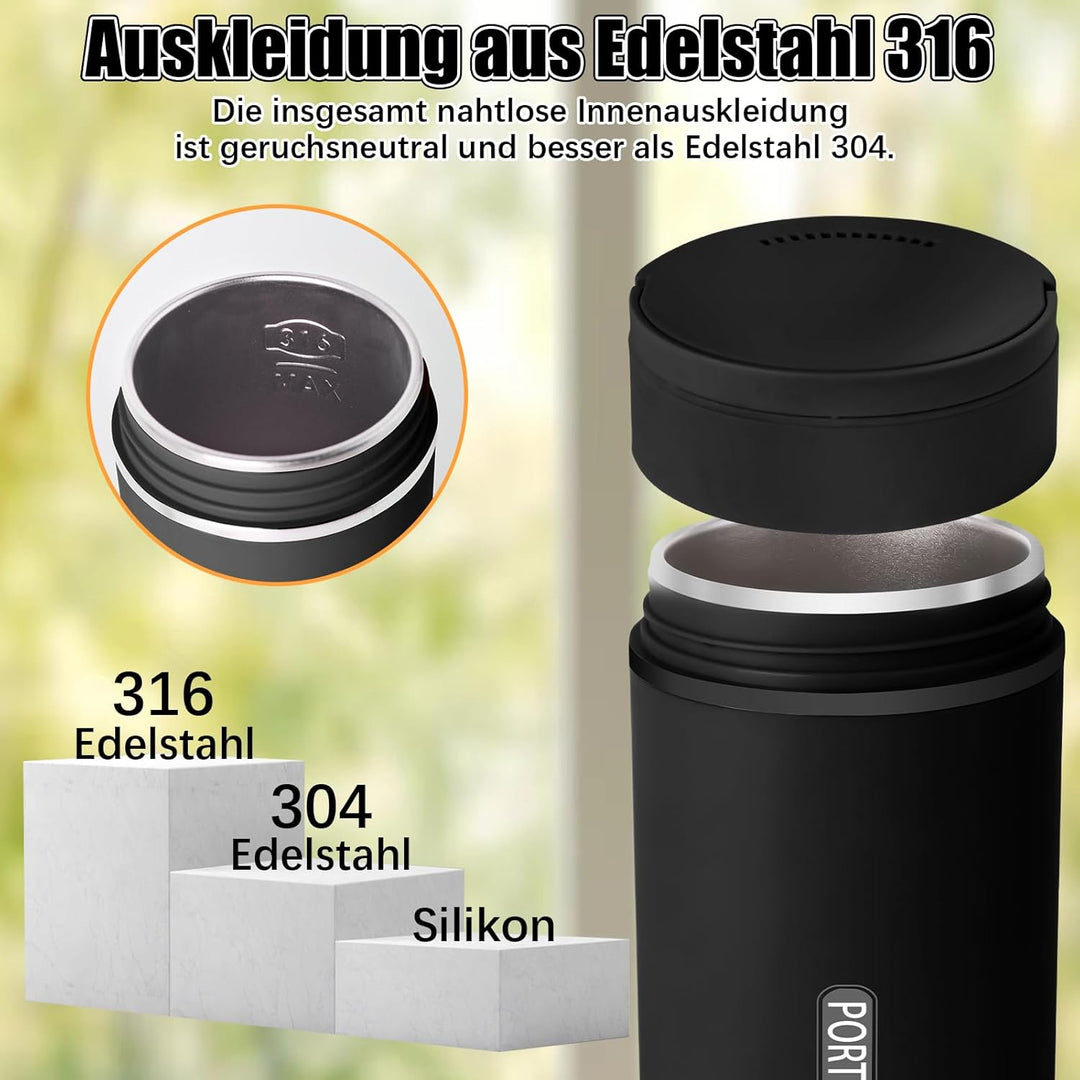 Reise Wasserkocher Klein Elektrische, 500ML/300W Tragbarer Wasserkocher Mini Wassertasse Edelstahl 3
