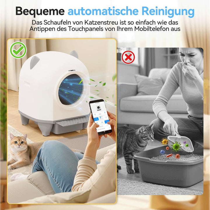 Devoko Selbstreinigendes Katzenklo, 90 l, Elektrisch, mit Müllbeuteln und Matte, Grosse Kapazität, S