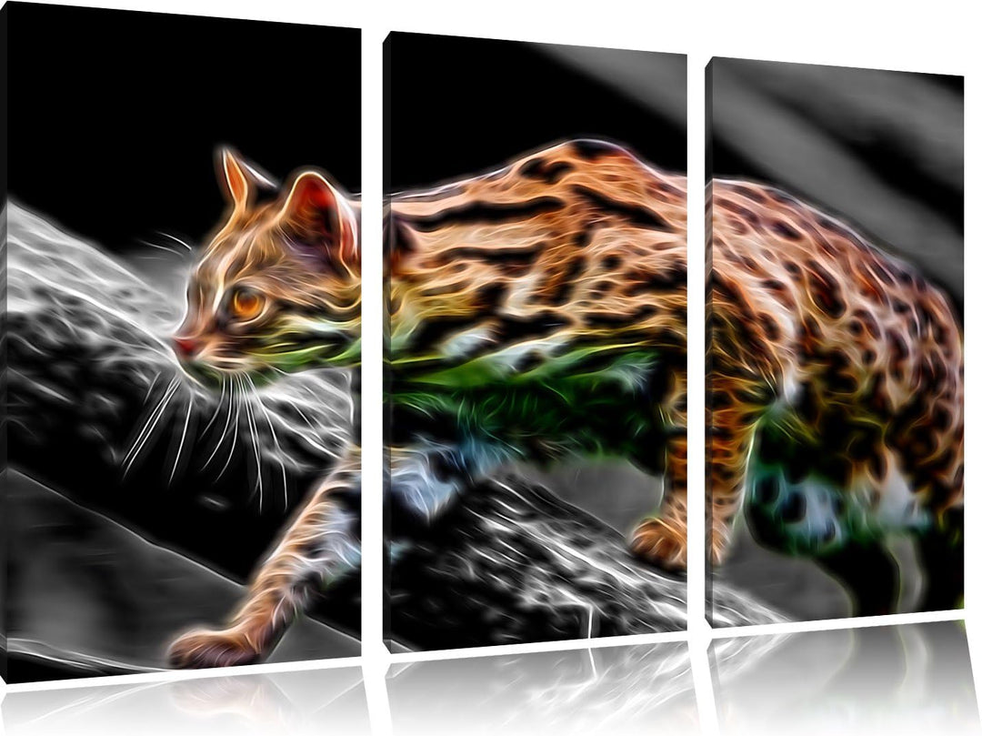 Dark stolzierende kleine Marmorkatze schwarz/weiss Deluxe 3-Teiler Leinwandbild 120x80 Bild auf Lein