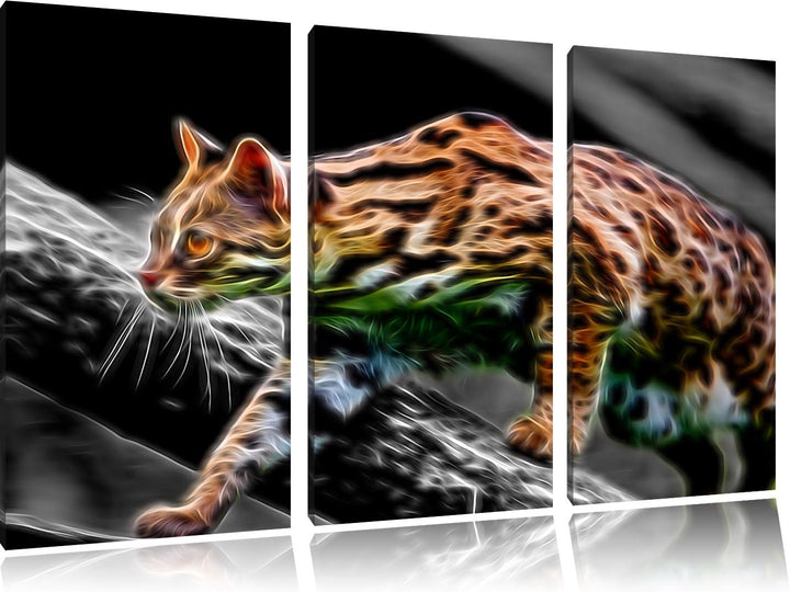 Dark stolzierende kleine Marmorkatze schwarz/weiss Deluxe 3-Teiler Leinwandbild 120x80 Bild auf Lein