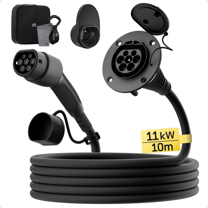dé Typ 2 Verlängerungskabel [10m, 11kW, 16A] 3-Phasen Ladekabel 400V, Schutzart IP54, kompatibel mit