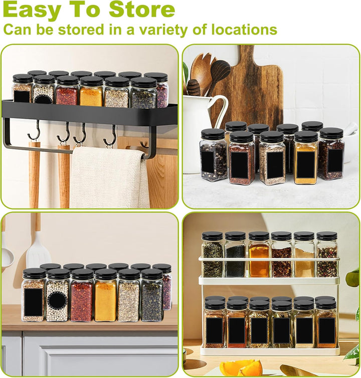 YRHome 24 Stück Gewürzgläser Eckig Set Gewürzglas Aus Glas Spice Jars 120ML Gewürzdosen Mit Etikette