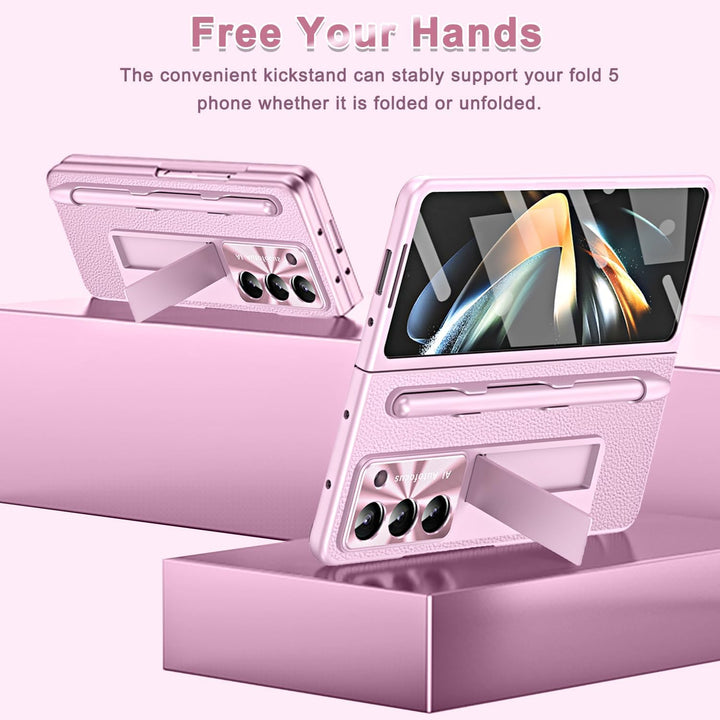 Miimall Lederhülle Kompatibel mit Samsung Galaxy Z Fold 5 Hülle mit Pen+Stifthalter, Fold 5 Hülle mi