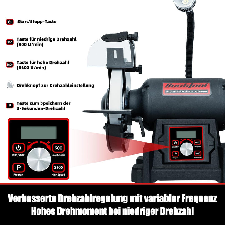 Bucktool 200mm Variabler Tischschleifer, VFD 750W Professioneller Schleifbock mit niedriger Vibratio