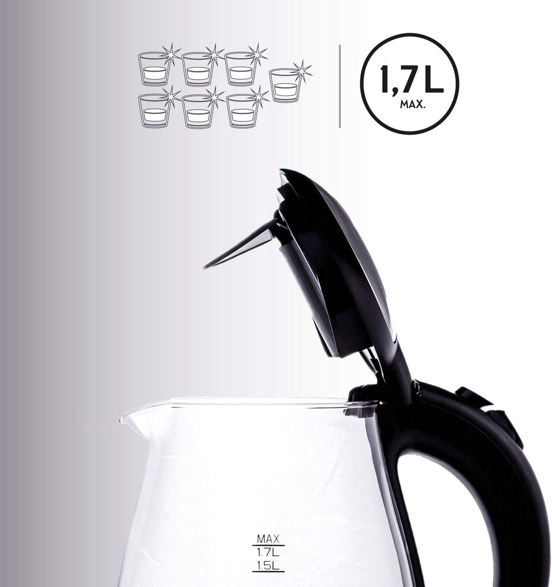 TZS First Austria Glas Wasserkocher 1,7 L, mit Kalkfilter, 2200 Watt, LED Innenbeleuchtung, kabellos