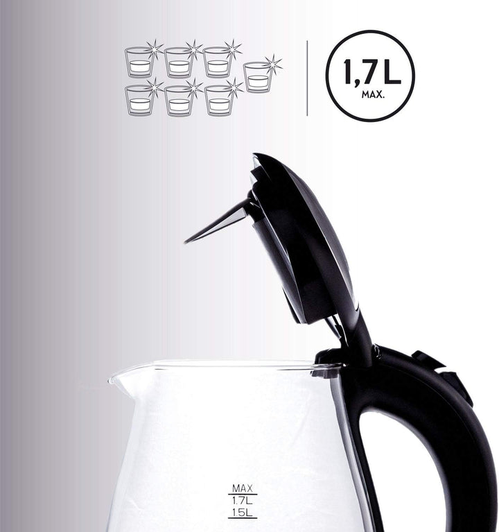 TZS First Austria Glas Wasserkocher 1,7 L, mit Kalkfilter, 2200 Watt, LED Innenbeleuchtung, kabellos