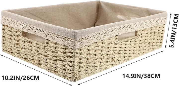 Cabilock Geflochtener Aufbewahrungskorb Eckig Beige Gewebter Regalkorb Gemüsekorb Obstkorb mit Liner