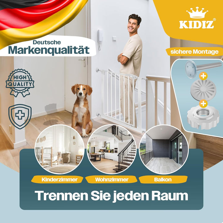 KIDIZ® Türschutzgitter Absperrgitter Treppengitter Kindergitter | Gitter Haustier | ohne Bohren | be