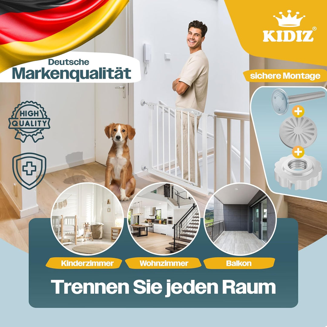 KIDIZ® Türschutzgitter Absperrgitter Treppengitter Kindergitter | Gitter Haustier | ohne Bohren | be