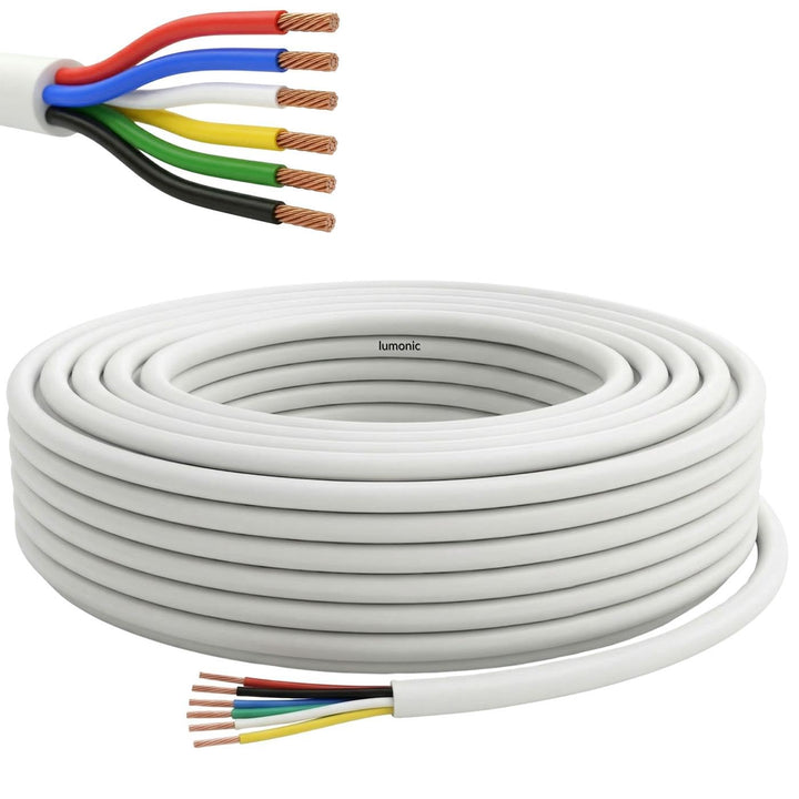 Lumonic 6x 0,34mm² LED Steuerleitung weiss 50m I ummanteltes 6 adriges Kabel flexibel I Geschirmtes