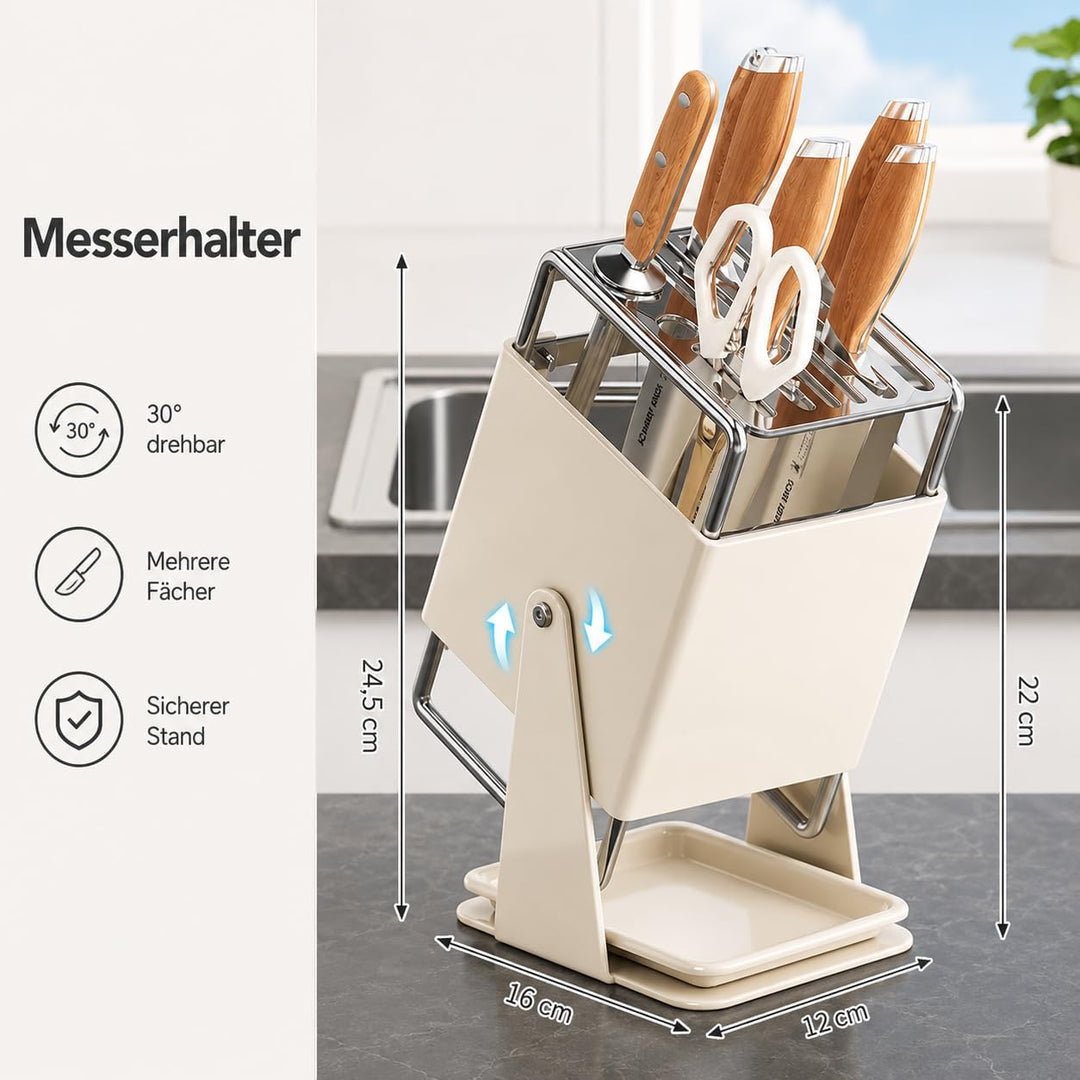 Messerblock Ohne Messer, Messerhalter Drehbar 30°, Knife Block für 10 Messer, mit Auffangschale, für