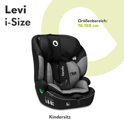 LIONELO LEVI I-SIZE 76-150 cm Kinderautositz, Gruppe 1 2 3, Seitenschutz, 10 Grad Kopfstützenverstel