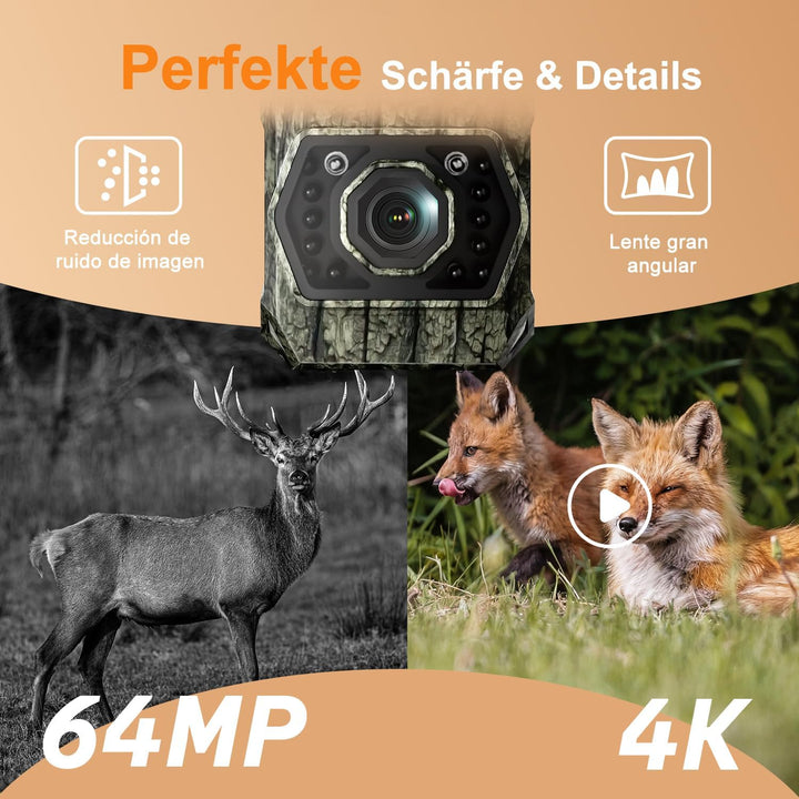 Wildkamera WLAN mit Handyübertragung App, Wildkamera Solar mit Akku 5200mAh Wildtierkamera mit Beweg